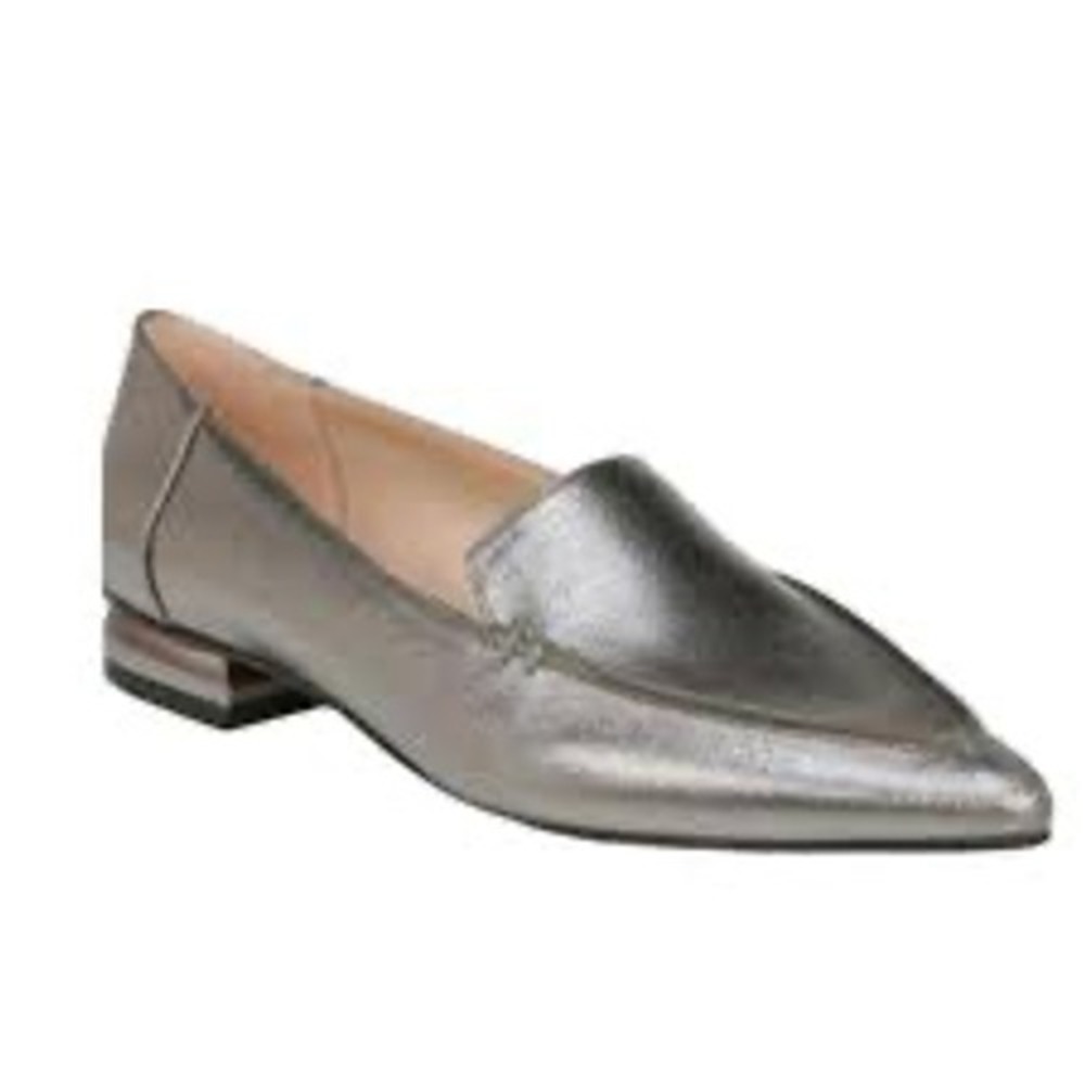 Franco Sarto Starland Loafer Metallic Pewter Silver Pointed Toe Flats 9M‎ EUR 39